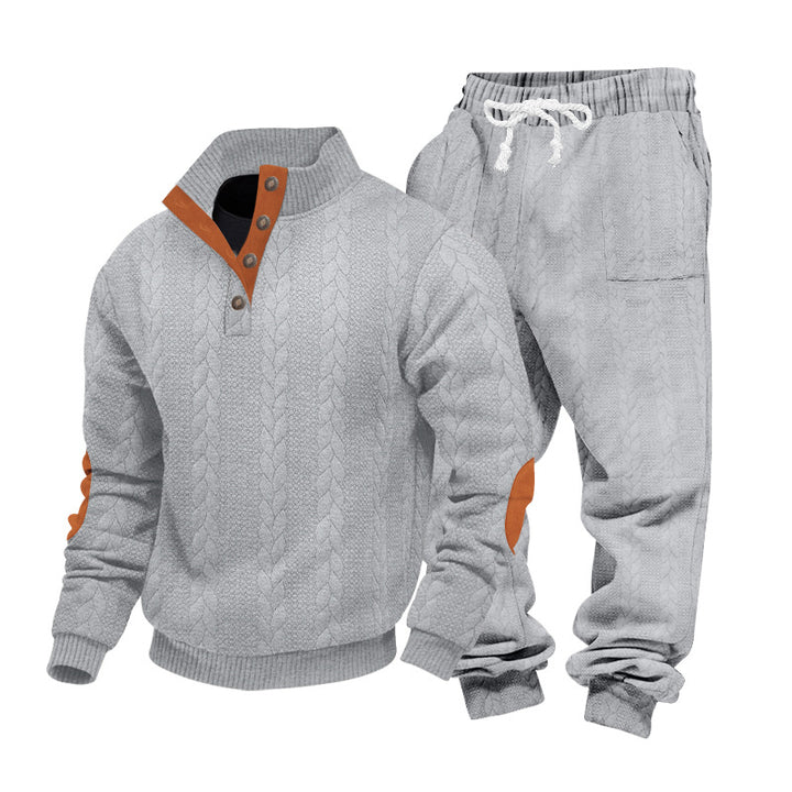 Herren nan Strickkombination aus Pullover und Jogginghose mit Zopfmuster und Ellenbogenbesatz Drune