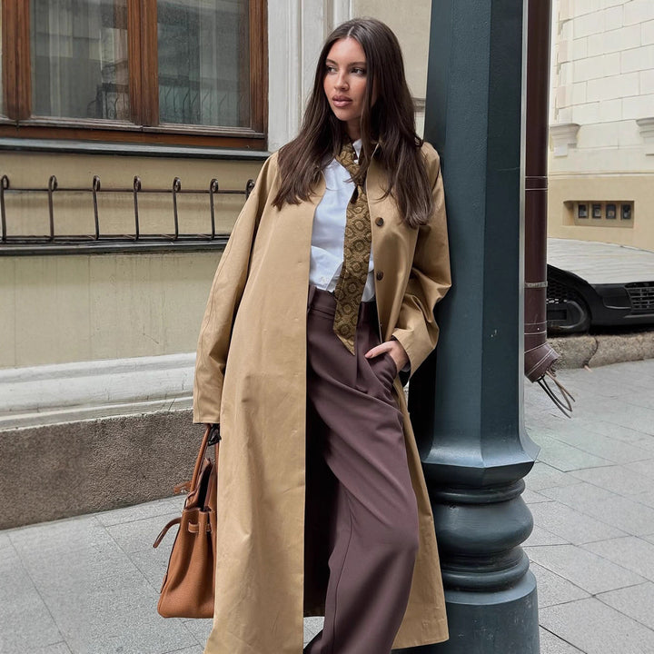 Damen Modischer Oversized-Trenchcoat mit breitem Kragen und Knopfleiste Drune