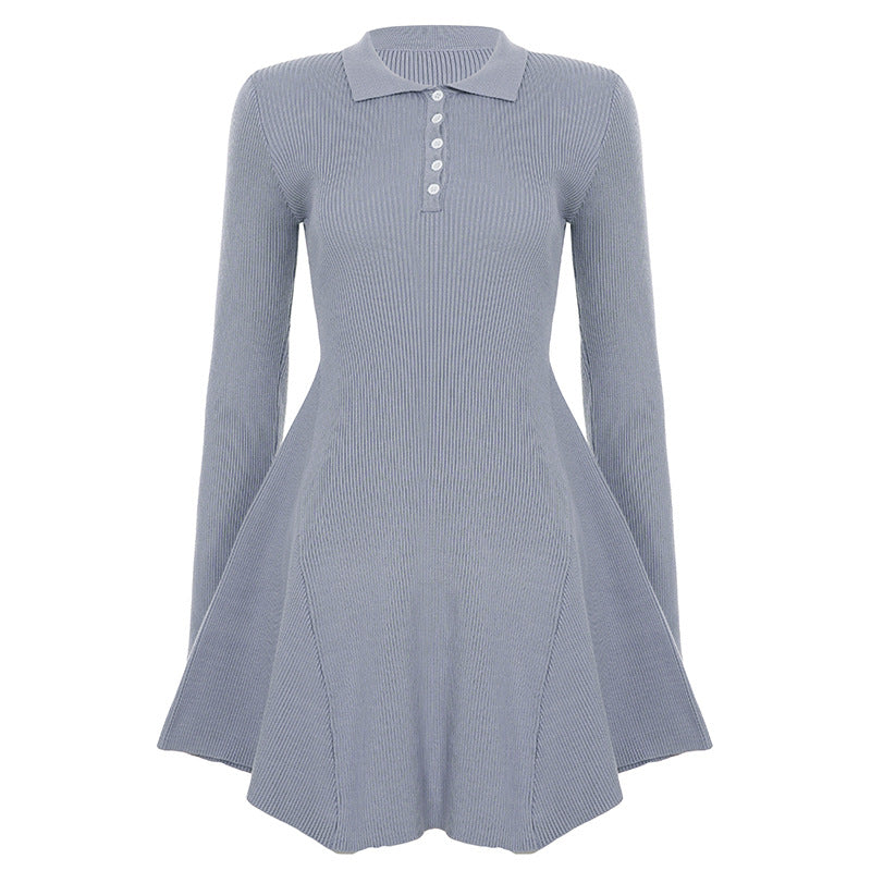 Damen nan geripptes Polokleid mit taillierter Miederform und ausgestelltem Volantrock Drune