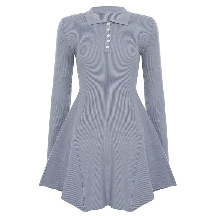 Damen nan geripptes Polokleid mit taillierter Miederform und ausgestelltem Volantrock Drune