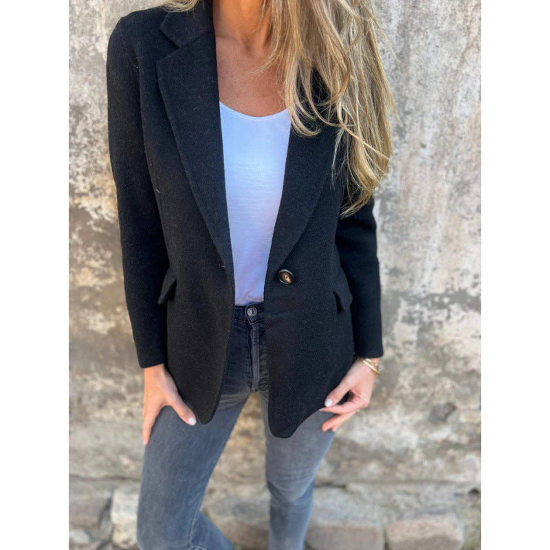 Damen Kastenförmiger Kurzmantel im Blazer-Look aus Wollmix mit fallendem Revers Drune