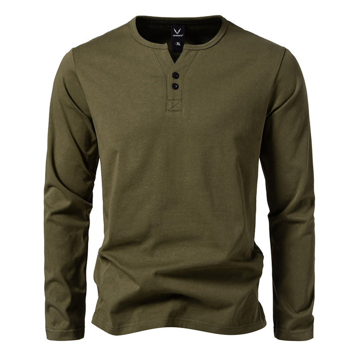 Herren nan langärmeliges Henleyshirt mit Knopfleiste, Rundhalsausschnitt und schlanker Passform Drune