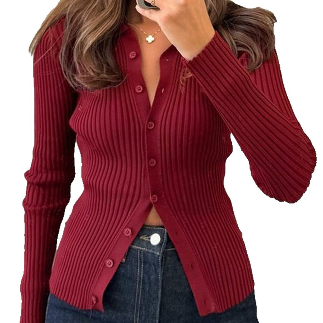 Damen nan taillierter Rippstrick-Cardigan mit verdeckter Knopfleiste und wellenförmigem Saum Drune
