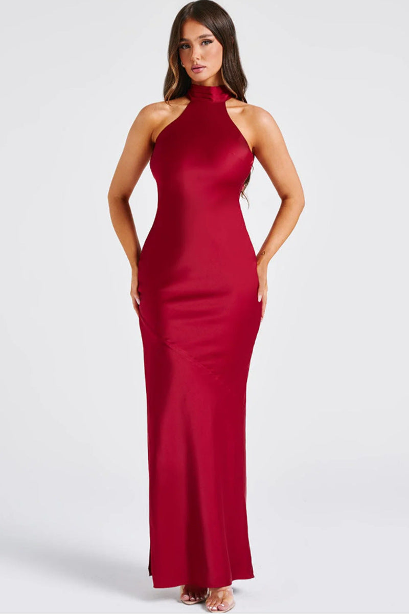 Damen Elegantes Neckholder-Maxikleid mit schlankem Schnitt und seitlichem Schlitz Drune