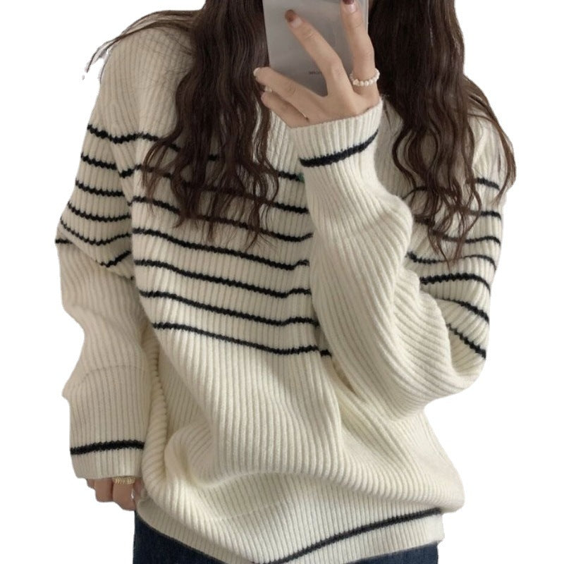 Damen Grobstrickpullover mit gestreiftem Design und lässigem Schnitt Drune