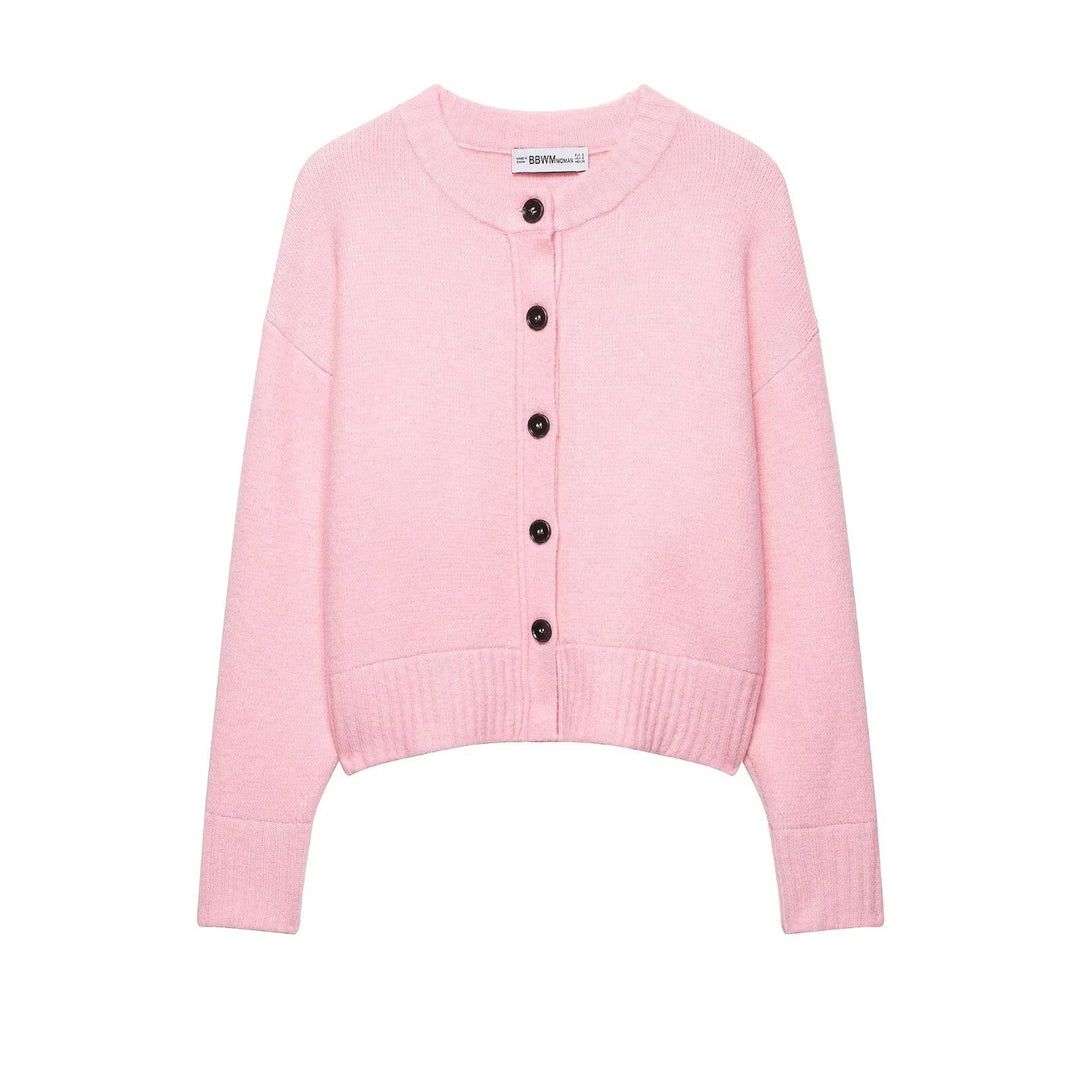 Damen Cropped-Cardigan mit kastiger Silhouette, Rippenbund und Rundhalsausschnitt Drune
