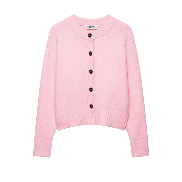 Damen Cropped-Cardigan mit kastiger Silhouette, Rippenbund und Rundhalsausschnitt Drune