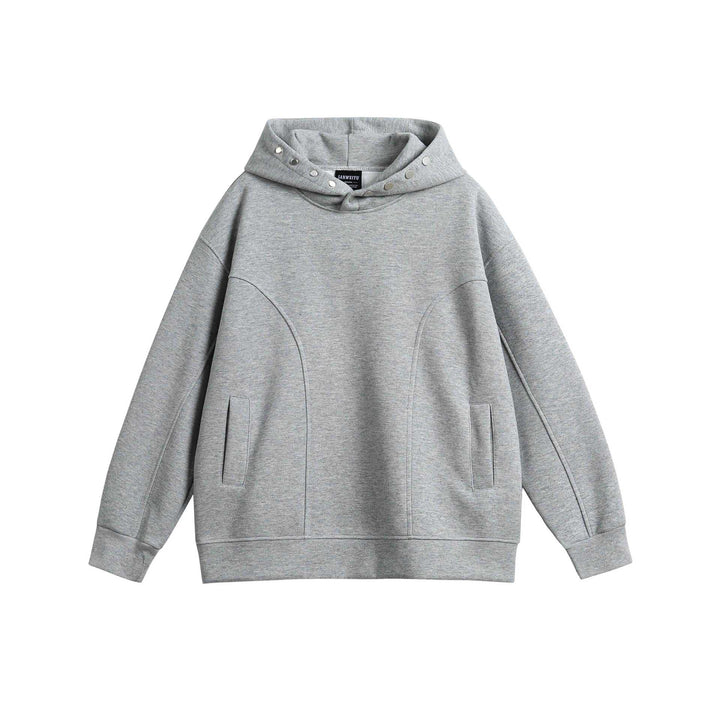 Unisex Oversize Kapuzenpullover mit Druckknopffunnel und Teilungsnähten Drune