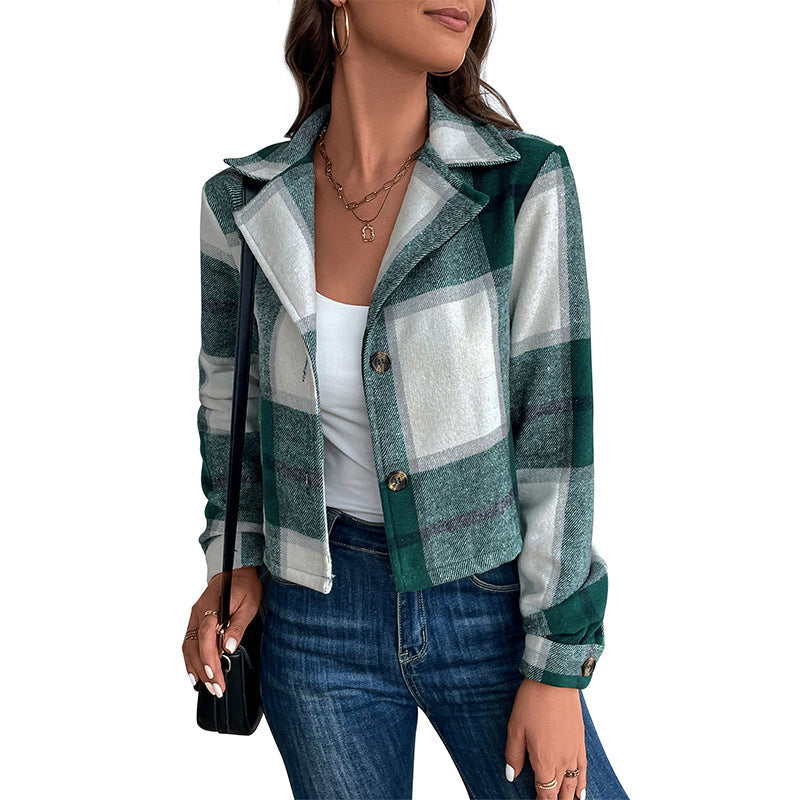 Damen Modische Karierte Jacke Drune