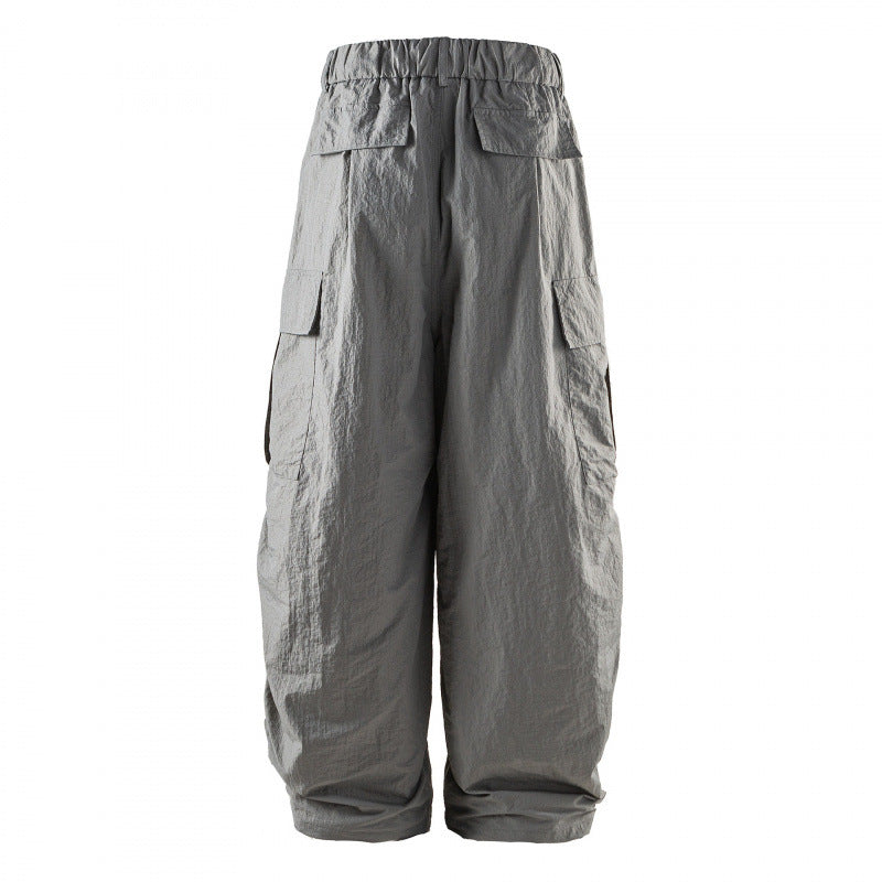 Unisex Weite Cropped Cargo-Hose mit elastischem Bund, Tunnelzug und aufgesetzten Taschen Drune