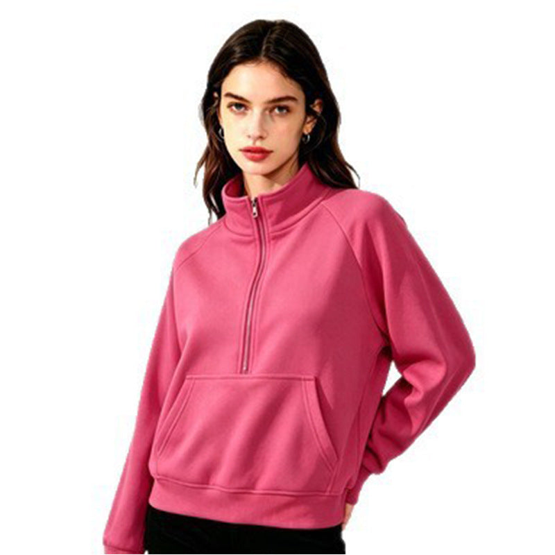Damen Sportlicher Kapuzenpullover mit Stehkragen Drune