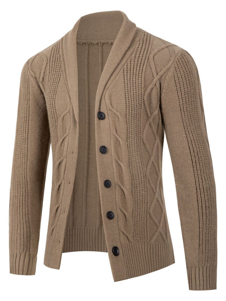 Herren modische Strickjacke mit hohem Kragen und dekorativem Zopfdesign Drune