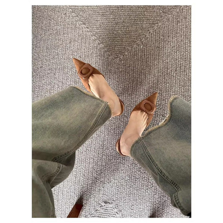 Damen Elegante spitz zulaufende Slingback-Pumps aus Veloursoptik mit dekorativem Resin‑Ring und schlankem Pfennigabsatz Drune