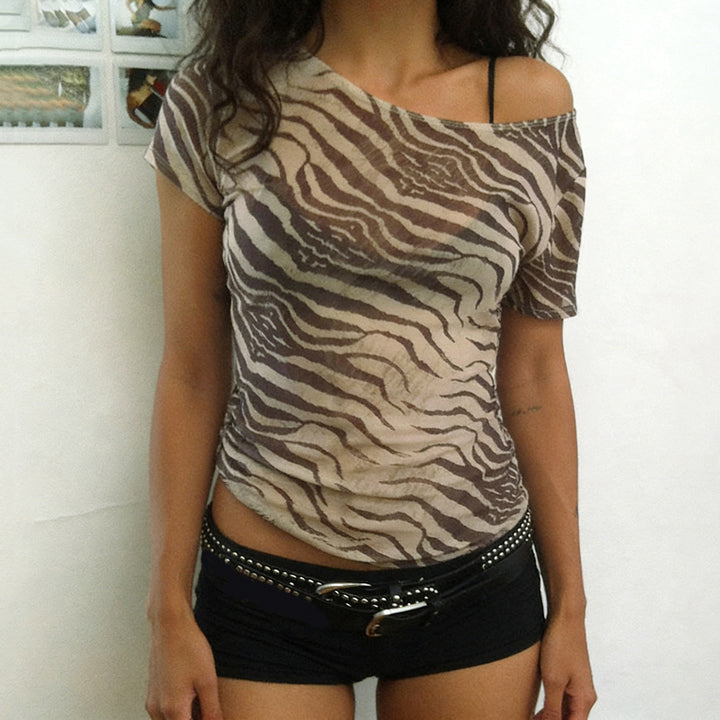 Damen T-Shirt mit tierischem Muster und elastischem Schnitt Drune