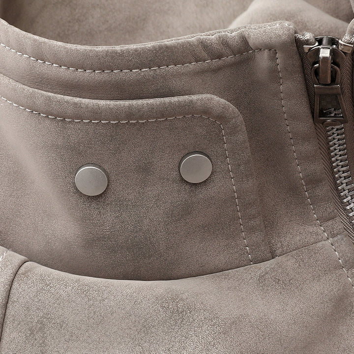 Herren  Faux-Suede Strukturierte Stehkragen-Zip-Jacke mit schrägen Brusttaschen Drune