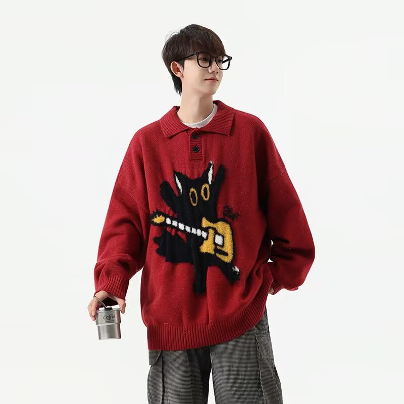 Herren Modischer Pullover mit Kunstmotiv Drune