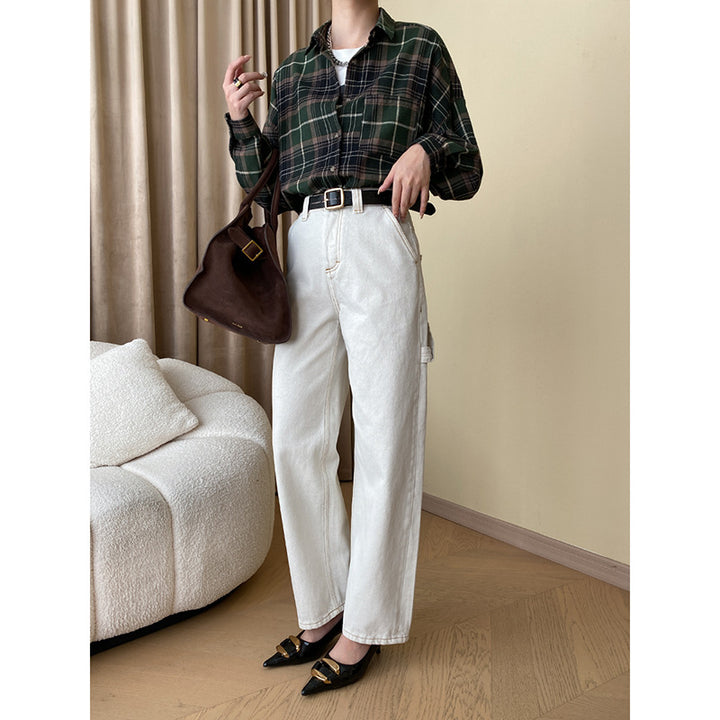 Damen hochtaillierte Chino-Hose mit geradem Schnitt und modernem Design Drune