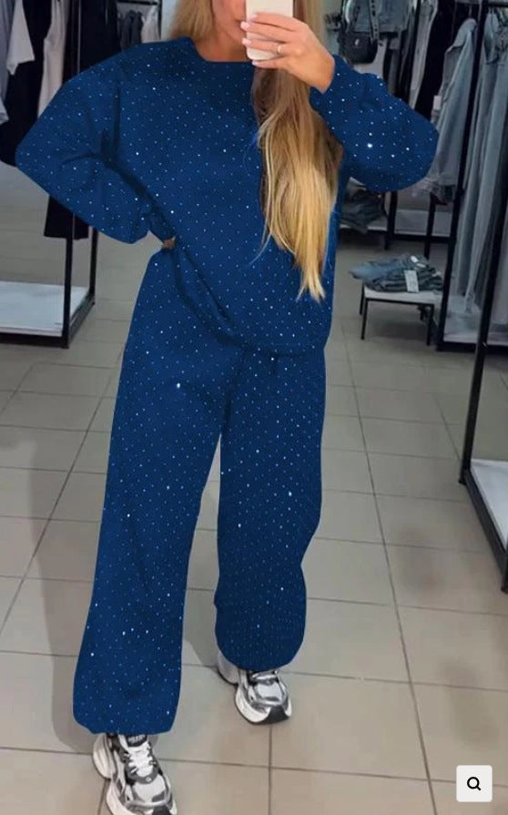 Damen Sportliches Lounge-Set mit gepunktetem Muster und elastischem Bund Drune