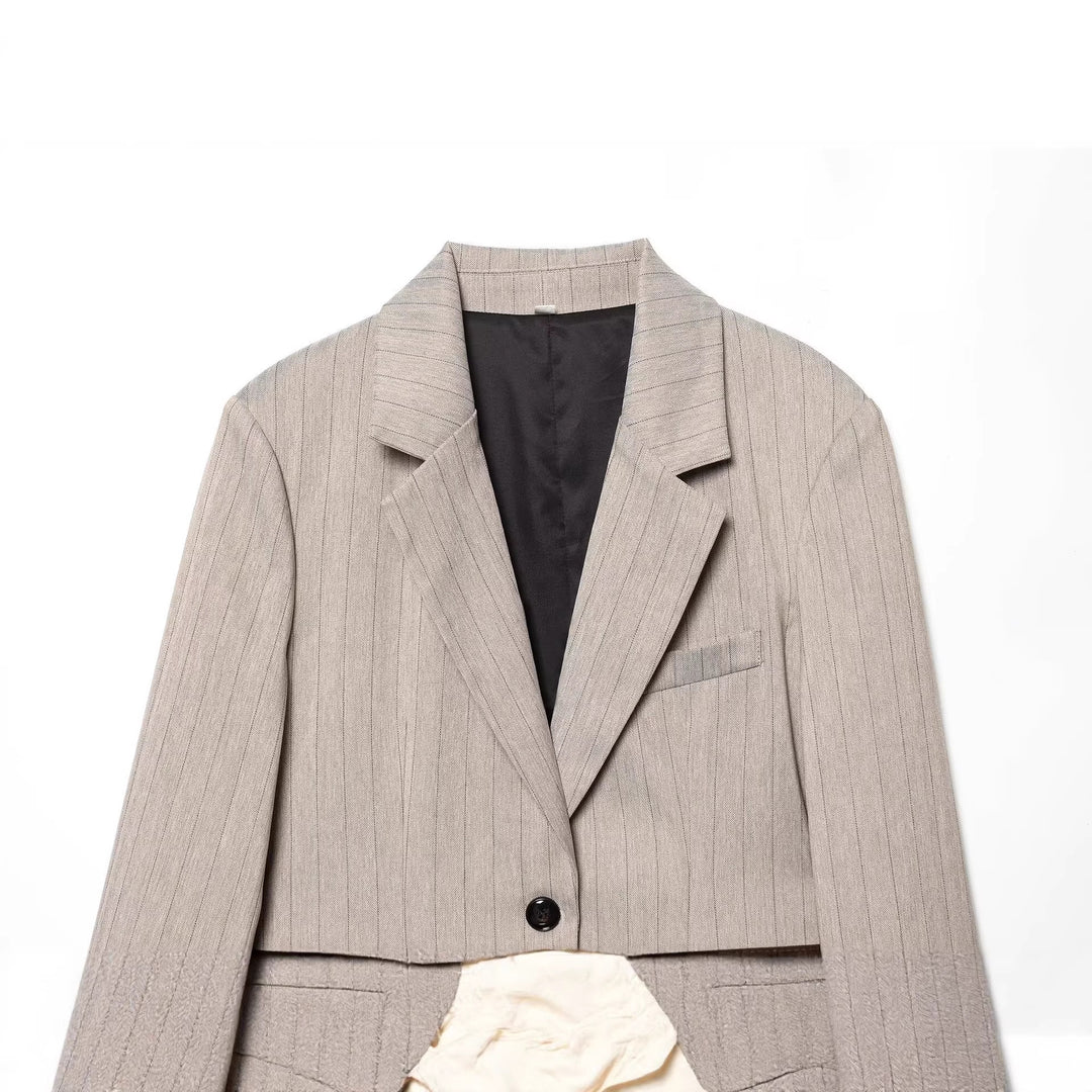Damen Taillierter Nadelstreifen-Blazer mit Kontrastgürtel und Reverskragen Drune