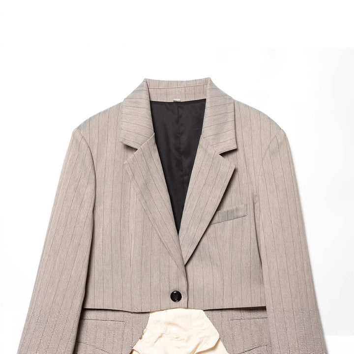 Damen Taillierter Nadelstreifen-Blazer mit Kontrastgürtel und Reverskragen Drune