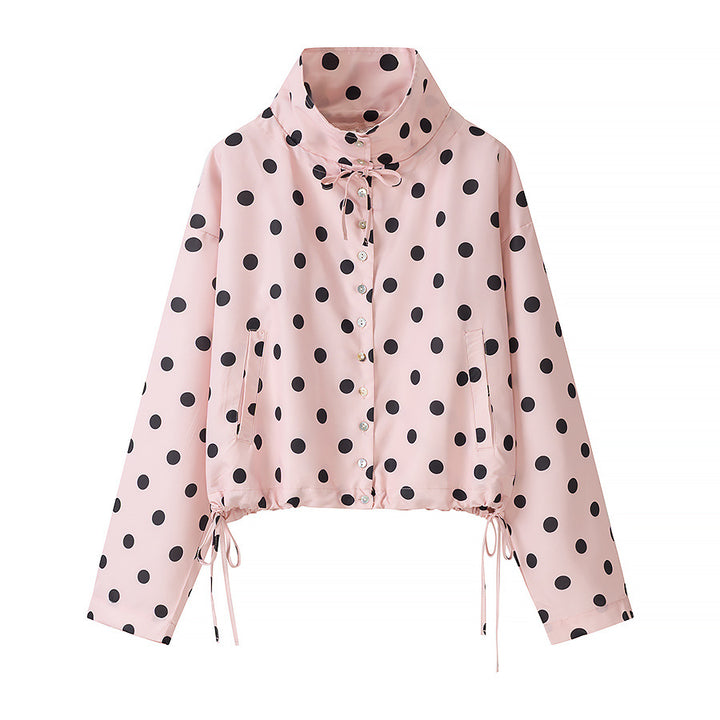 Damen Kurzjacke im Regenparka-Stil mit Stehkragen, Tunnelzug und Punkteprint Drune