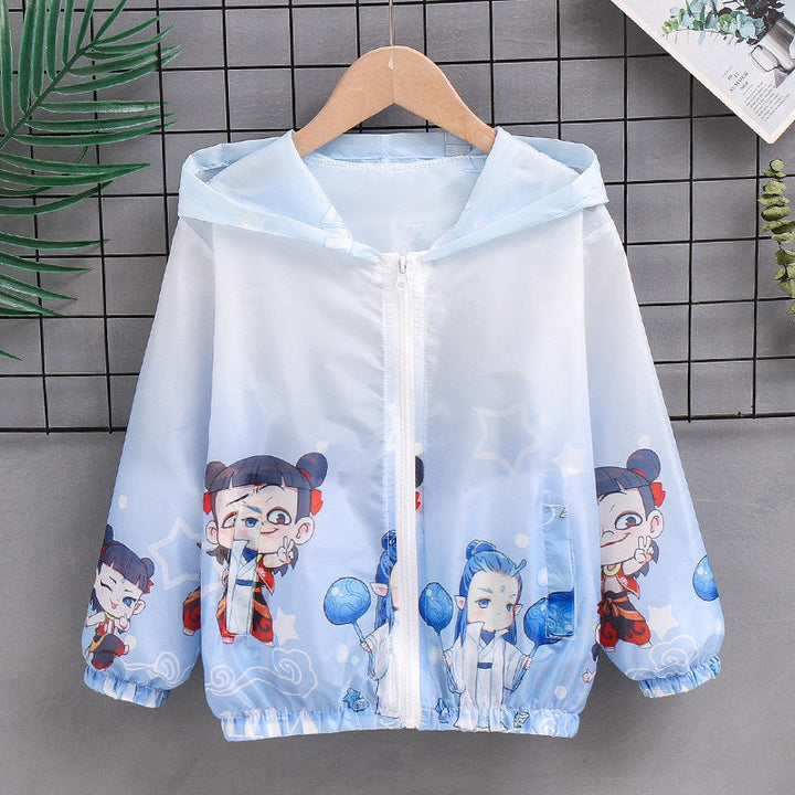 Unisex nan leichte Kinderregenjacke mit Kapuze und Cartoonmotiv wasserabweisend winddicht Drune