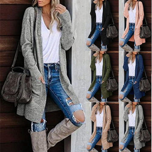 Damen Langer Strickcardigan mit offener Vorderseite und kuscheliger Textur Drune
