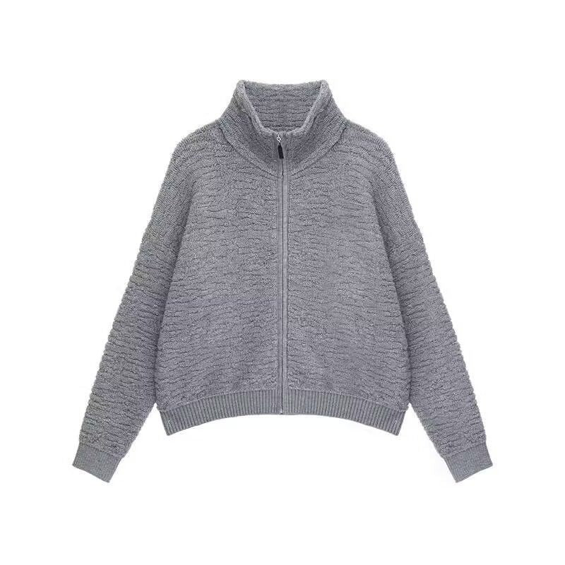 Damen Hochwertiger Strickpullover mit Stehkragen und Reißverschluss Drune