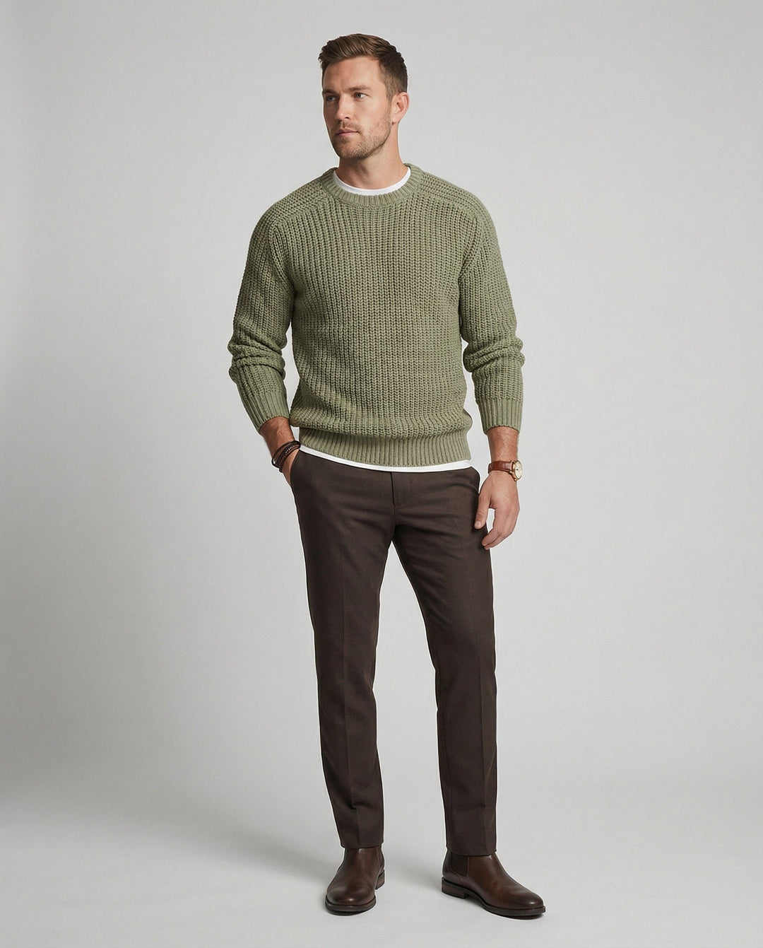 Herren Grobstrick Pullover mit Rundhalsausschnitt und lässigem Schnitt Drune
