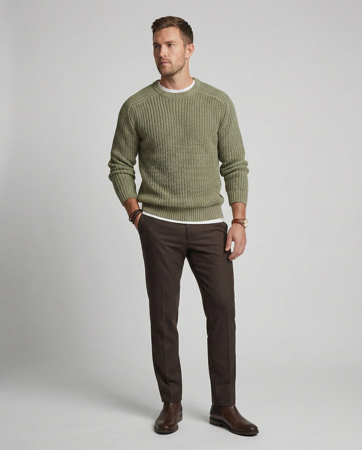 Herren Grobstrick Pullover mit Rundhalsausschnitt und lässigem Schnitt Drune