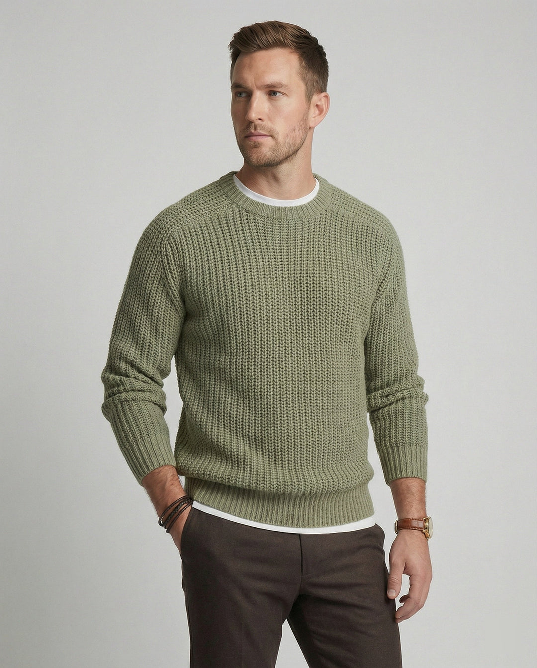 Herren Grobstrick Pullover mit Rundhalsausschnitt und lässigem Schnitt Drune