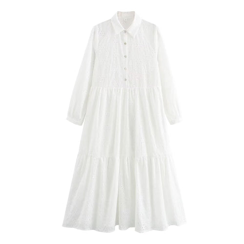 Damen Broderie-Anglaise Hemdblusenkleid mit Stufenrock Drune