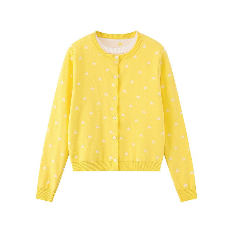 Damen Feinstrick-Cardigan mit Sternjacquard, Rundhals und Knopfverschluss Drune