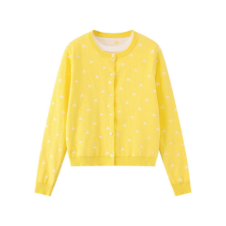 Damen Feinstrick-Cardigan mit Sternjacquard, Rundhals und Knopfverschluss Drune