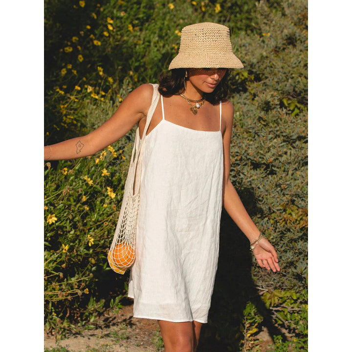 Damen Leichtes Sommerkleid mit Spaghetti-Trägern und fließendem Schnitt Drune