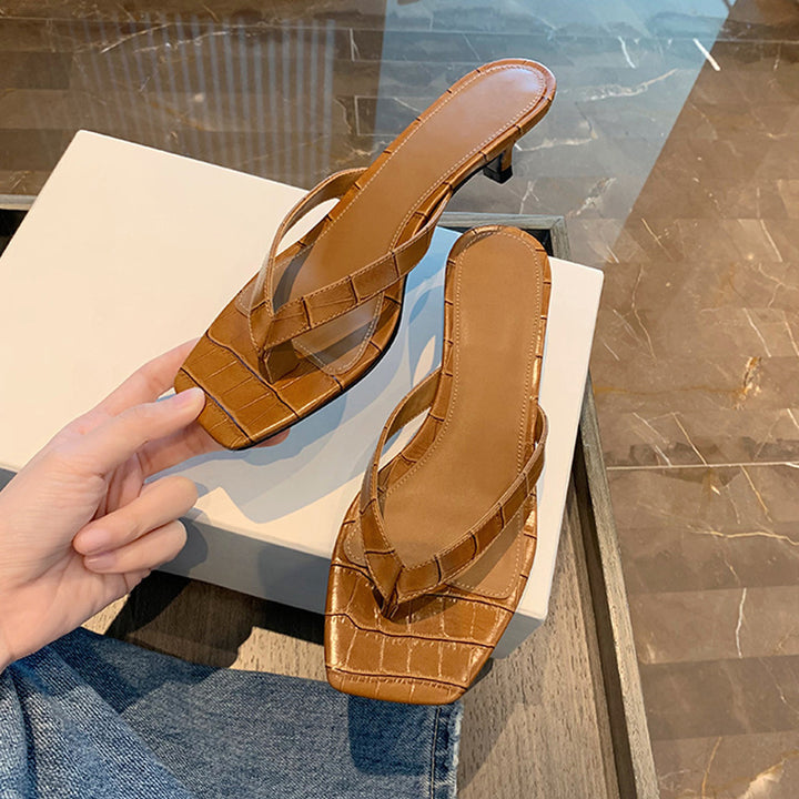 Damenschuhe Elegante Niedrige Blockabsatz Rutschen Sandalen Drune