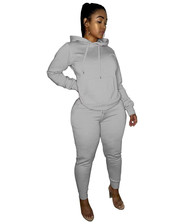 Damen nan tailliertes Hoodie- und Jogginghose-Set mit Kängurutasche, hohem Komfortbund und gerippten Knöchelbündchen Drune