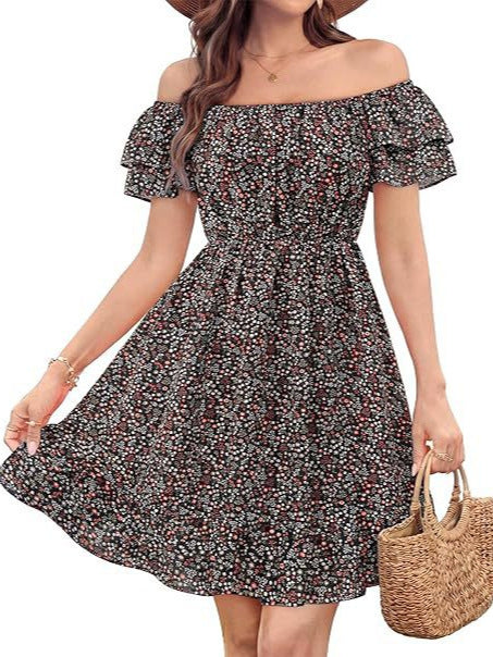 Damen lässiges Sommerkleid mit Rüschendetails Drune
