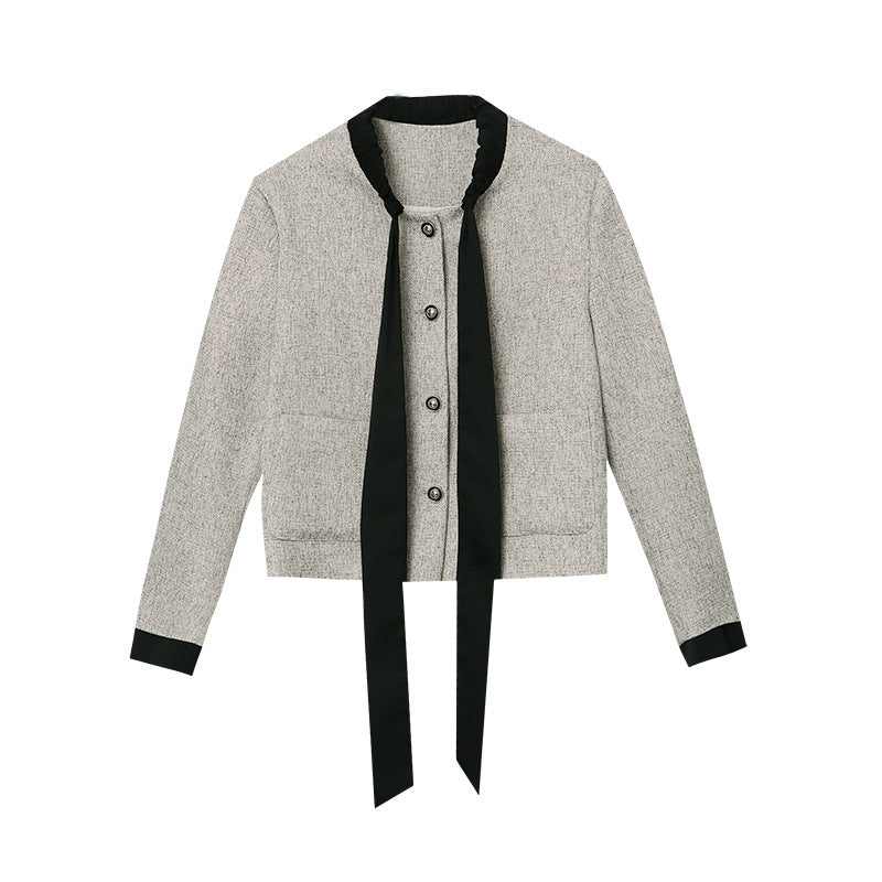 Damen Schicke Jacke mit dekorativem Kragen und Druckknopf Drune