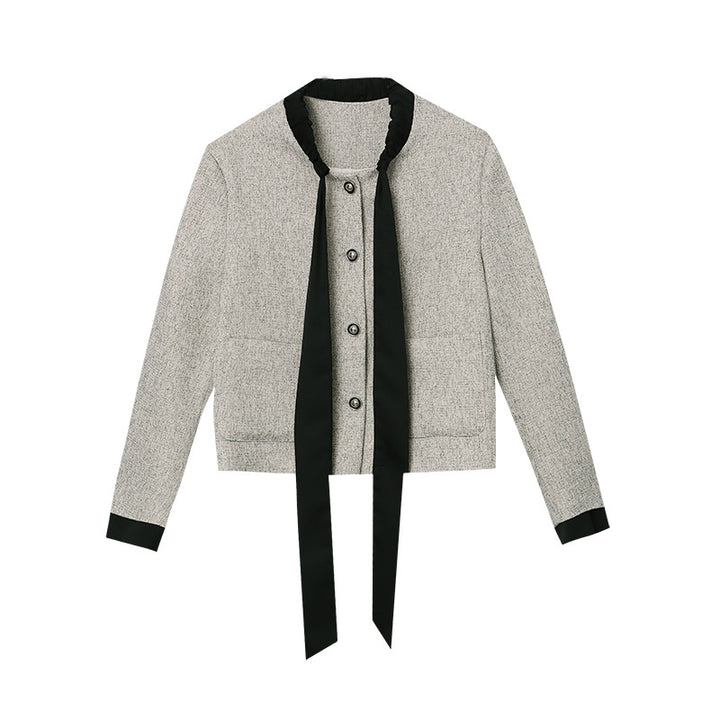 Damen Schicke Jacke mit dekorativem Kragen und Druckknopf Drune