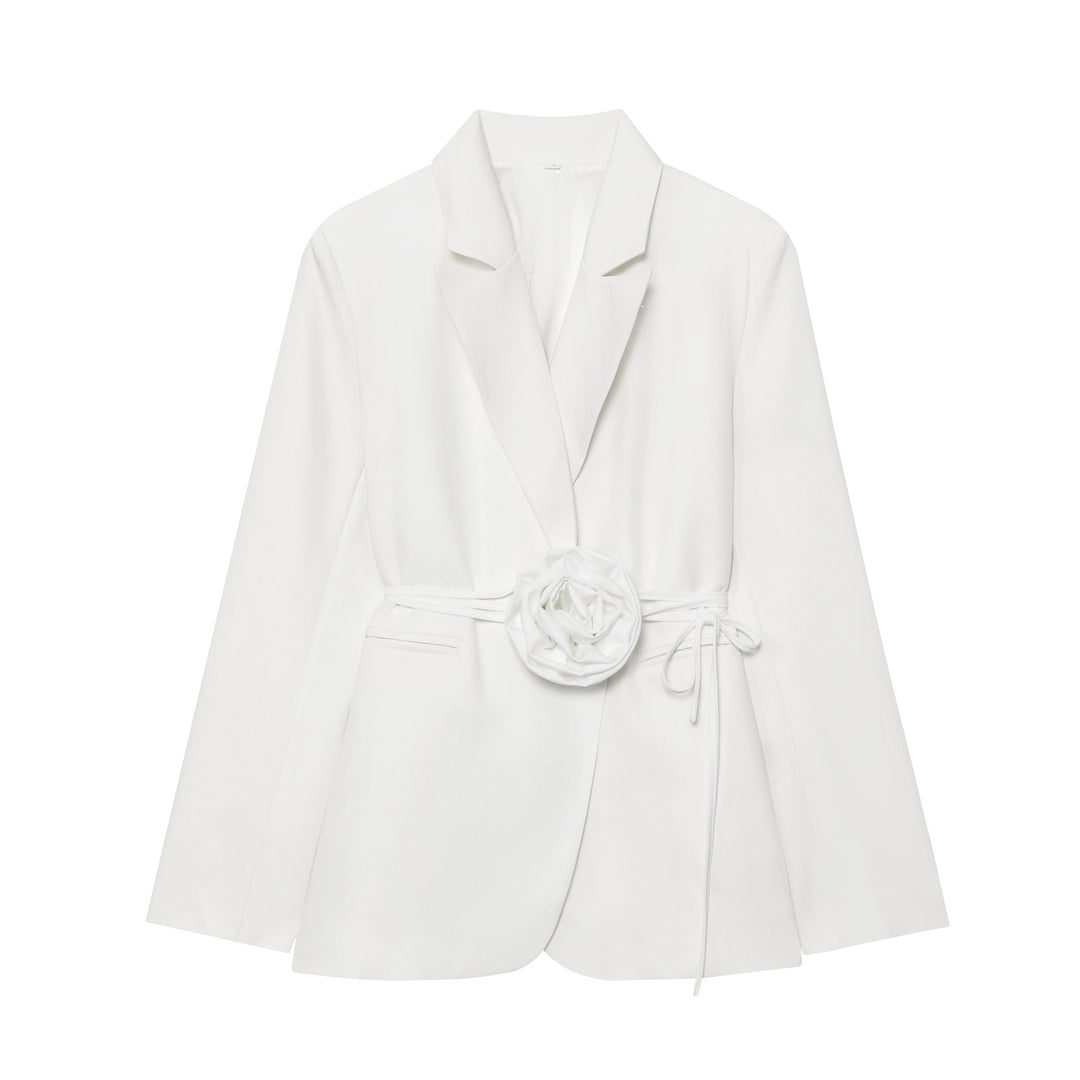 Damen nan taillierter Blazer mit dekorativer Rosenapplikation und Bindegürtel Drune
