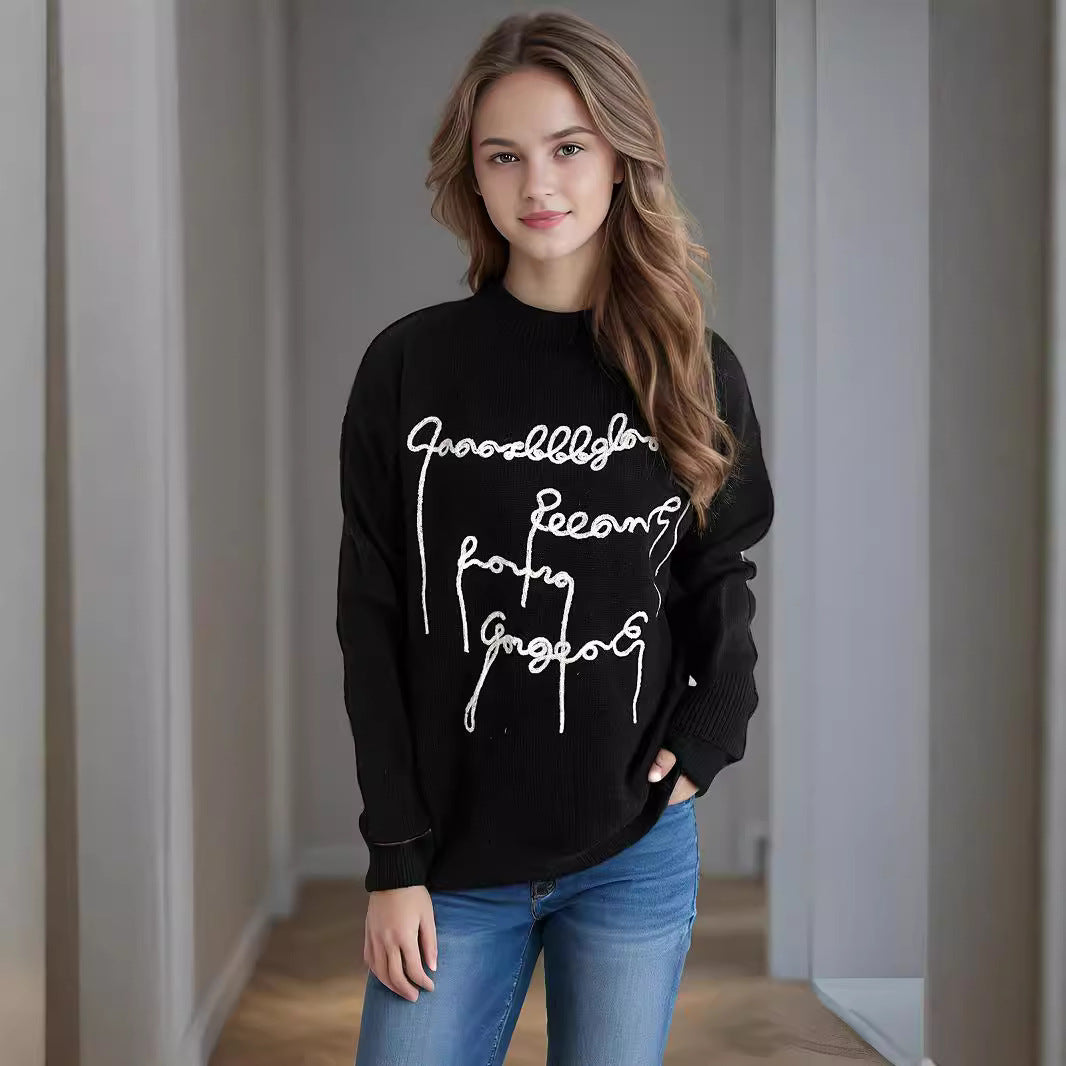 Damen lässiger Pullover mit kreativem Schriftzug Drune