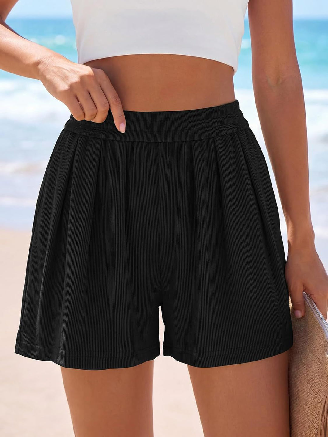 Damen Legere Freizeitshorts mit elastischem Bund und Falten Drune