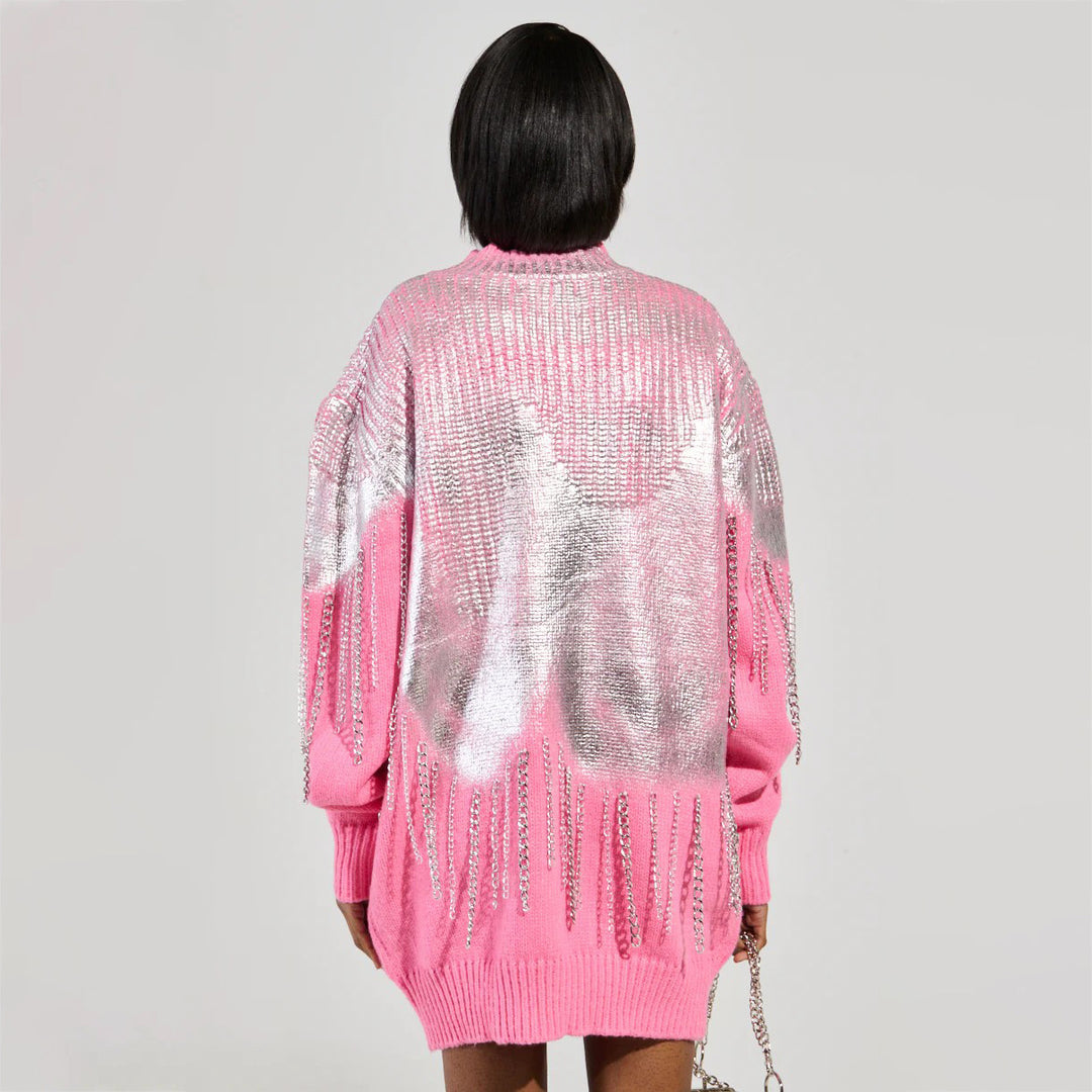 Damen Glamouröser Pullover mit Glitzerfransen Drune