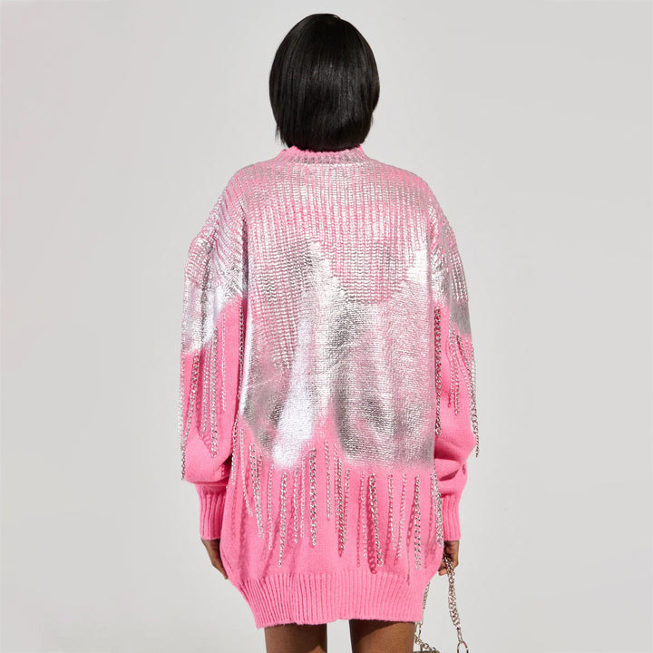 Damen Glamouröser Pullover mit Glitzerfransen Drune