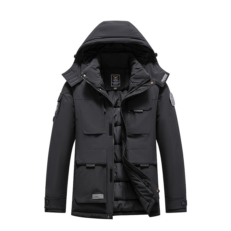 Herren Isolierter Field-Parka mit Kapuze, Mehrfach-Utility-Taschen und winddichter Shell Drune