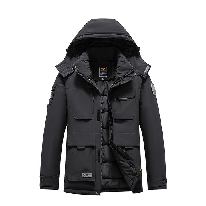 Herren Isolierter Field-Parka mit Kapuze, Mehrfach-Utility-Taschen und winddichter Shell Drune
