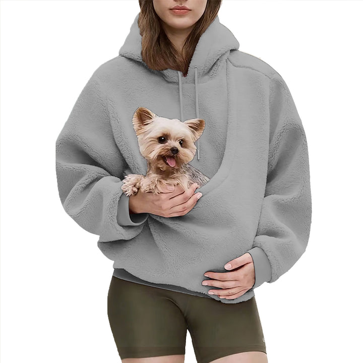 Damen nan Oversize Sherpa-Hoodie mit integriertem Haustiertaschen-Design Drune