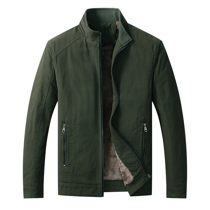 Herren Leichte Baumwoll-Canvas Übergangsjacke mit wärmender Plüschinnenfütterung und Stehkragen Drune