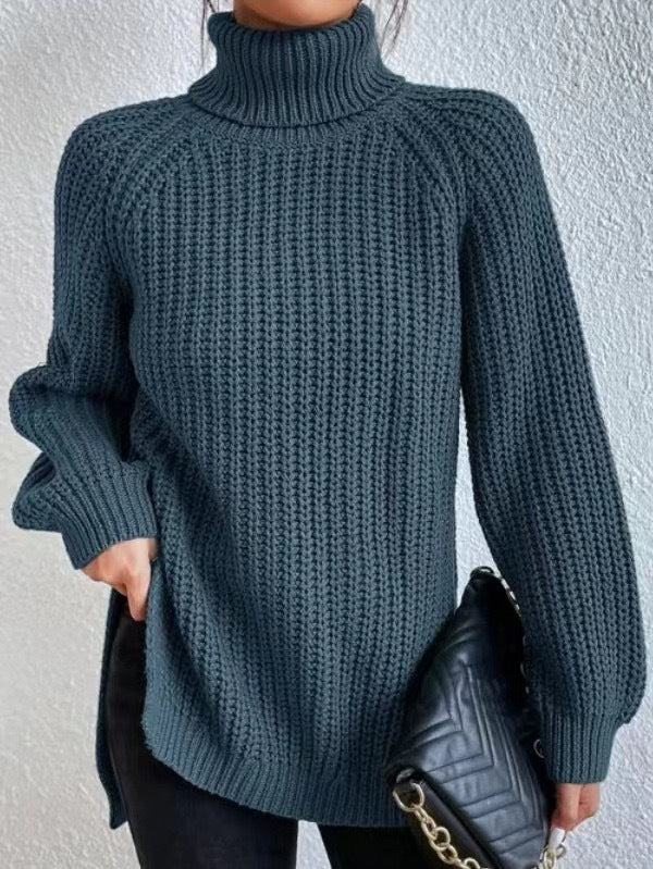 Damen Grobstrickpullover mit hohem Kragen und strukturiertem Muster Drune